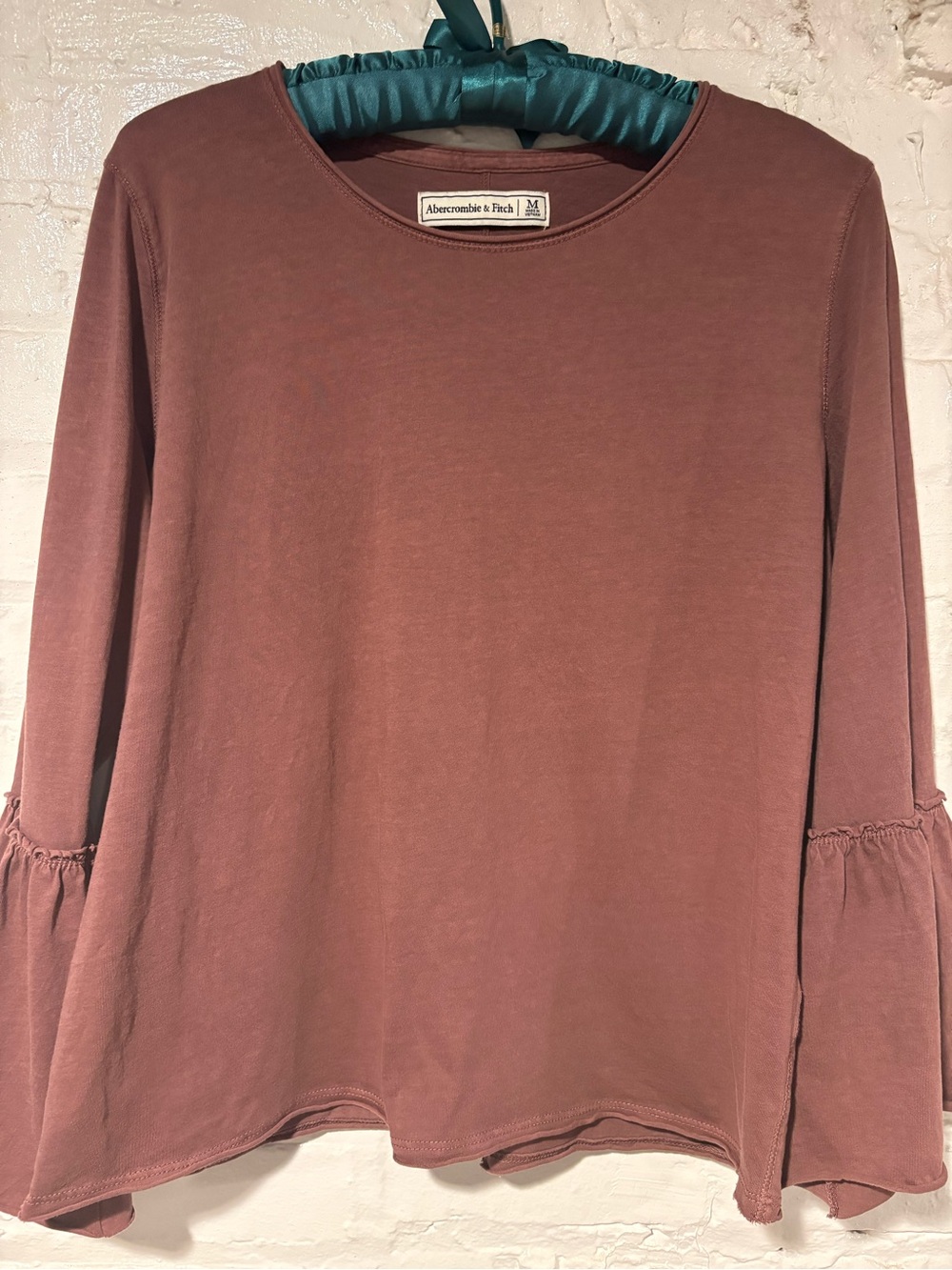 Abercrombie & Fitch terracotta brown Bell Sleeve Long-Sleeve Top cotton